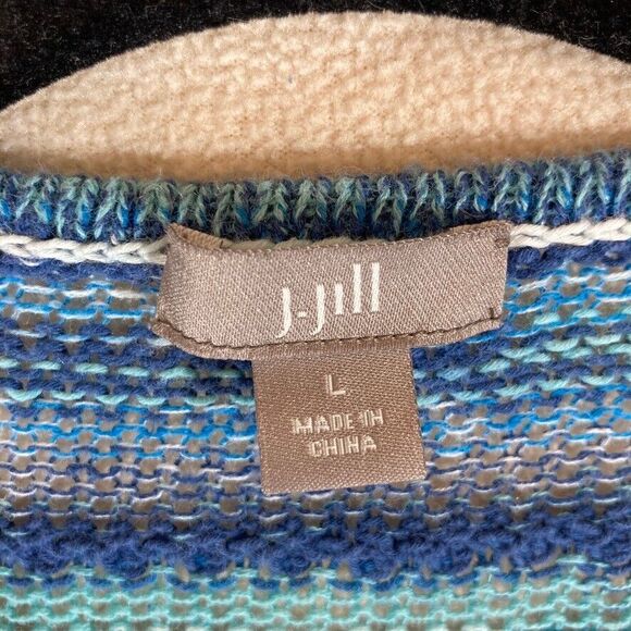 J. Jill Cardigan Women Large Blue Striped Linen Cotton Preppy Costal Resort Wear - Picture 2 of 10